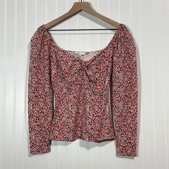 Boden Tops - Boden Women’s Top 10 Red Floral Print Sweetheart Neck Long Sleeve Cotton Stretch